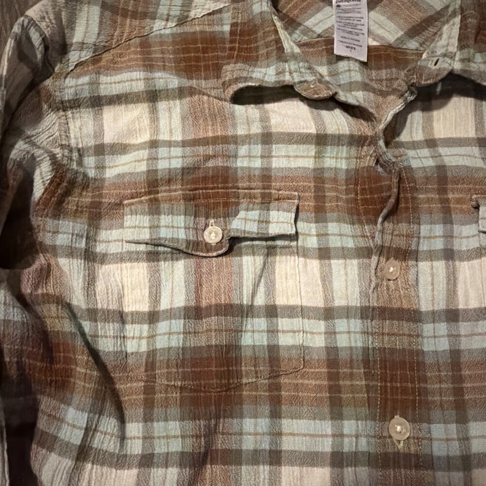 Patagonia Organic Cotton Button Shirt Men's Large Blue Brown Plaid Preppy Causal - Picture 5 of 9